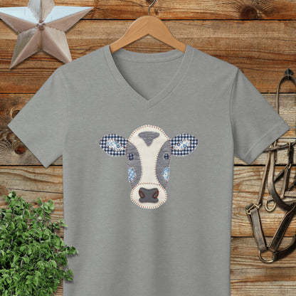 Faux Patchwork Cow V-neck