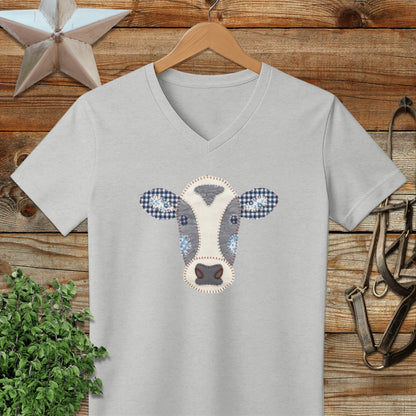 Faux Patchwork Cow V-neck