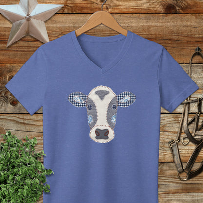 Faux Patchwork Cow V-neck