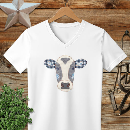 Faux Patchwork Cow V-neck
