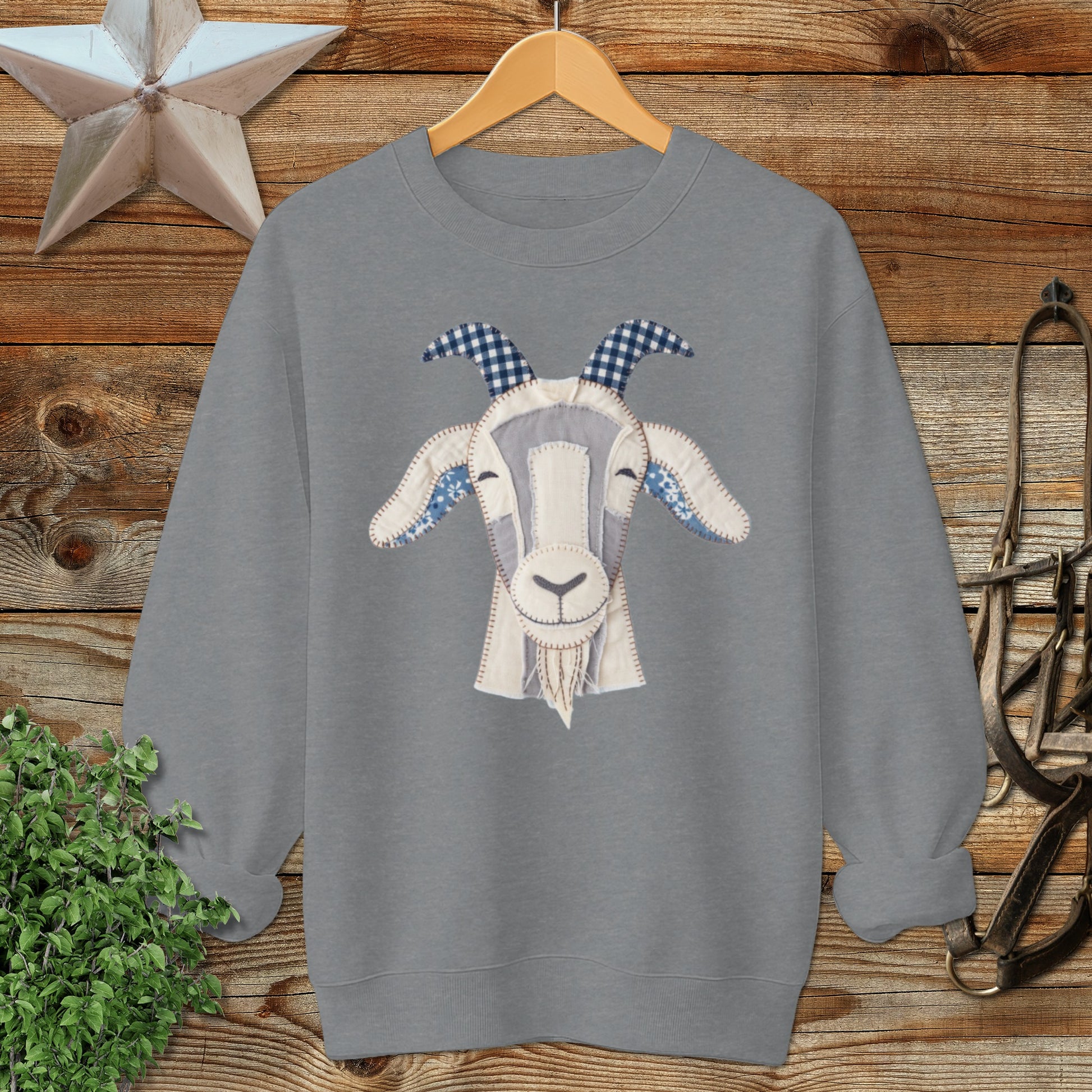 Faux Patchwork Goat Sweatshirt