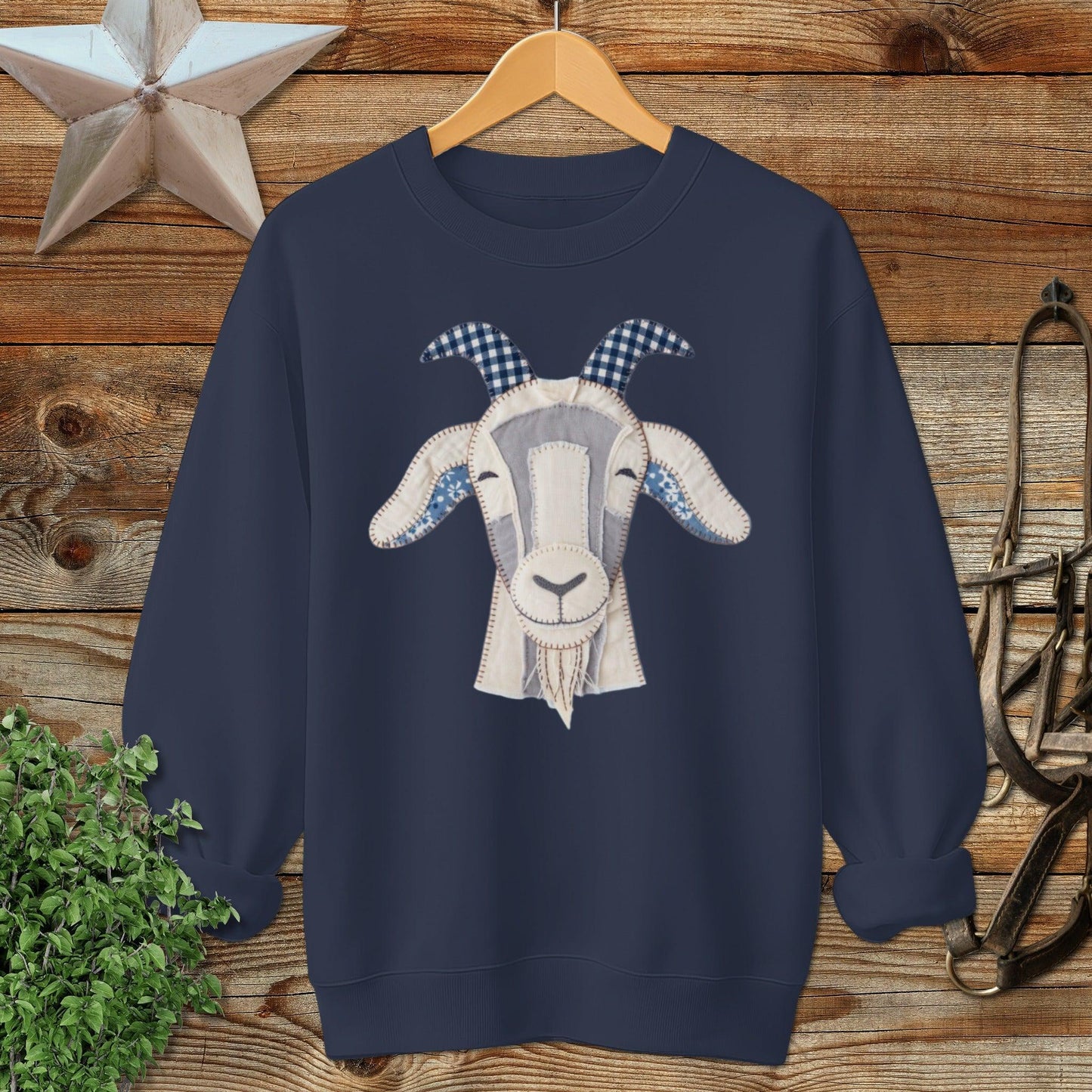 Faux Patchwork Goat Sweatshirt