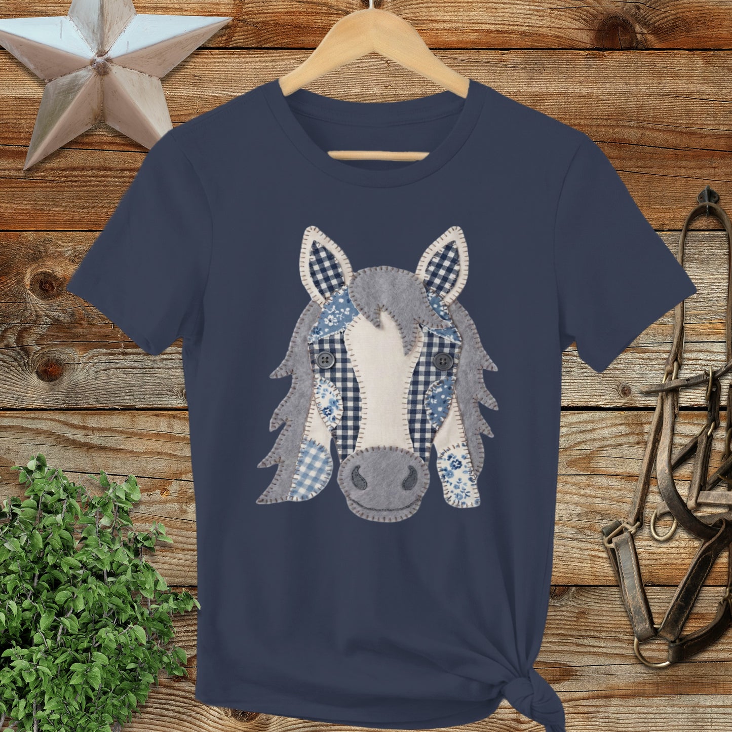 Faux Patchwork Horse Ladies Tee