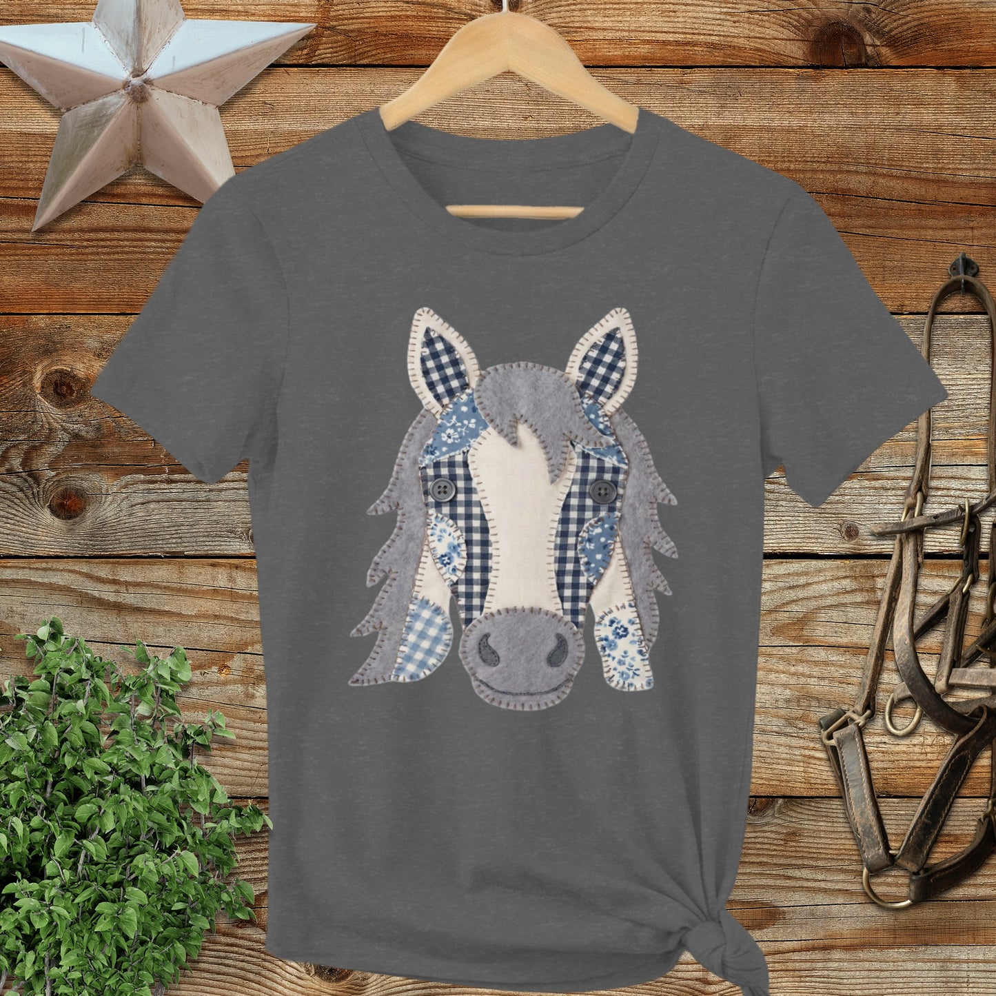Faux Patchwork Horse Ladies Tee