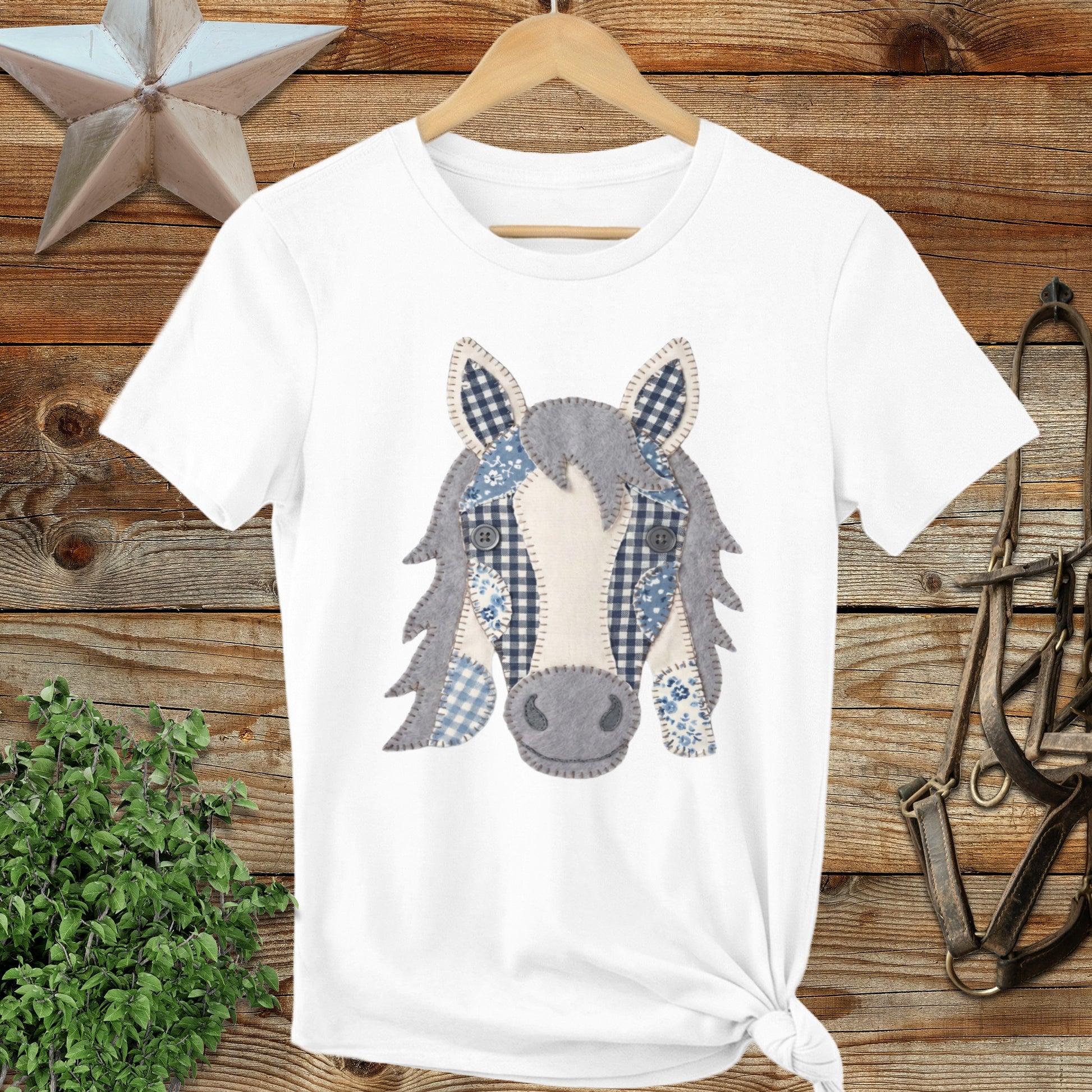 Faux Patchwork Horse Ladies Tee