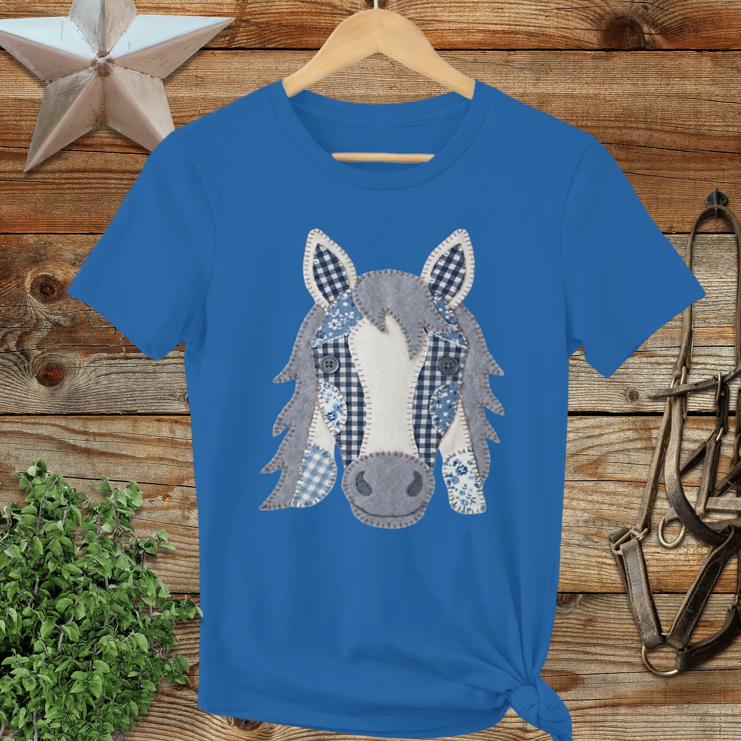 Faux Patchwork Horse Ladies Tee