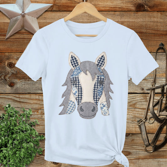 Faux Patchwork Horse Ladies Tee