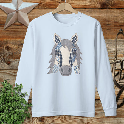 Faux Patchwork Horse Long Sleeve Tee