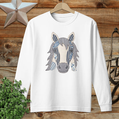 Faux Patchwork Horse Long Sleeve Tee