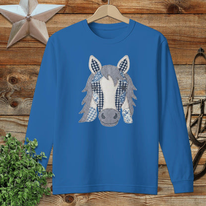 Faux Patchwork Horse Long Sleeve Tee