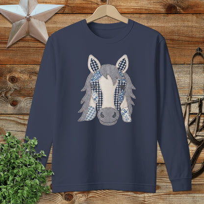 Faux Patchwork Horse Long Sleeve Tee