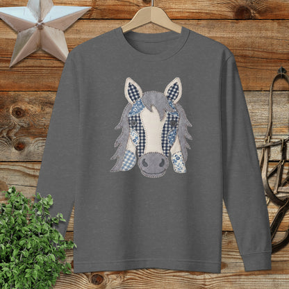 Faux Patchwork Horse Long Sleeve Tee