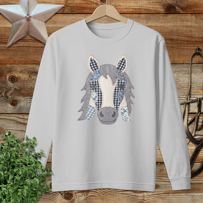 Faux Patchwork Horse Long Sleeve Tee