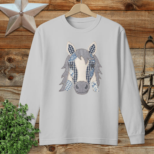 Faux Patchwork Horse Long Sleeve Tee