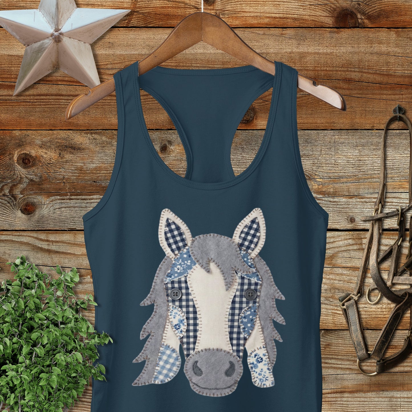 Faux Patchwork Horse Racerback Tank