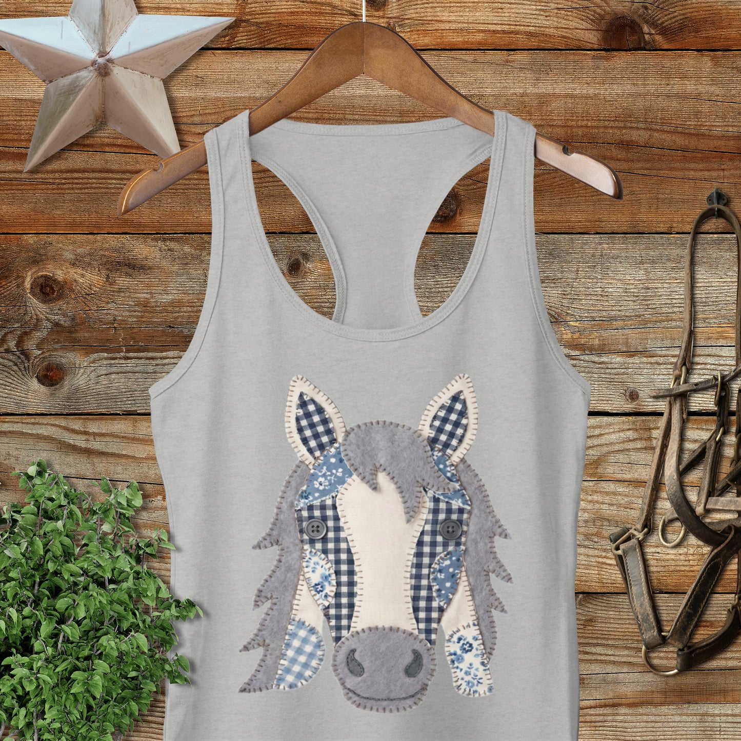 Faux Patchwork Horse Racerback Tank