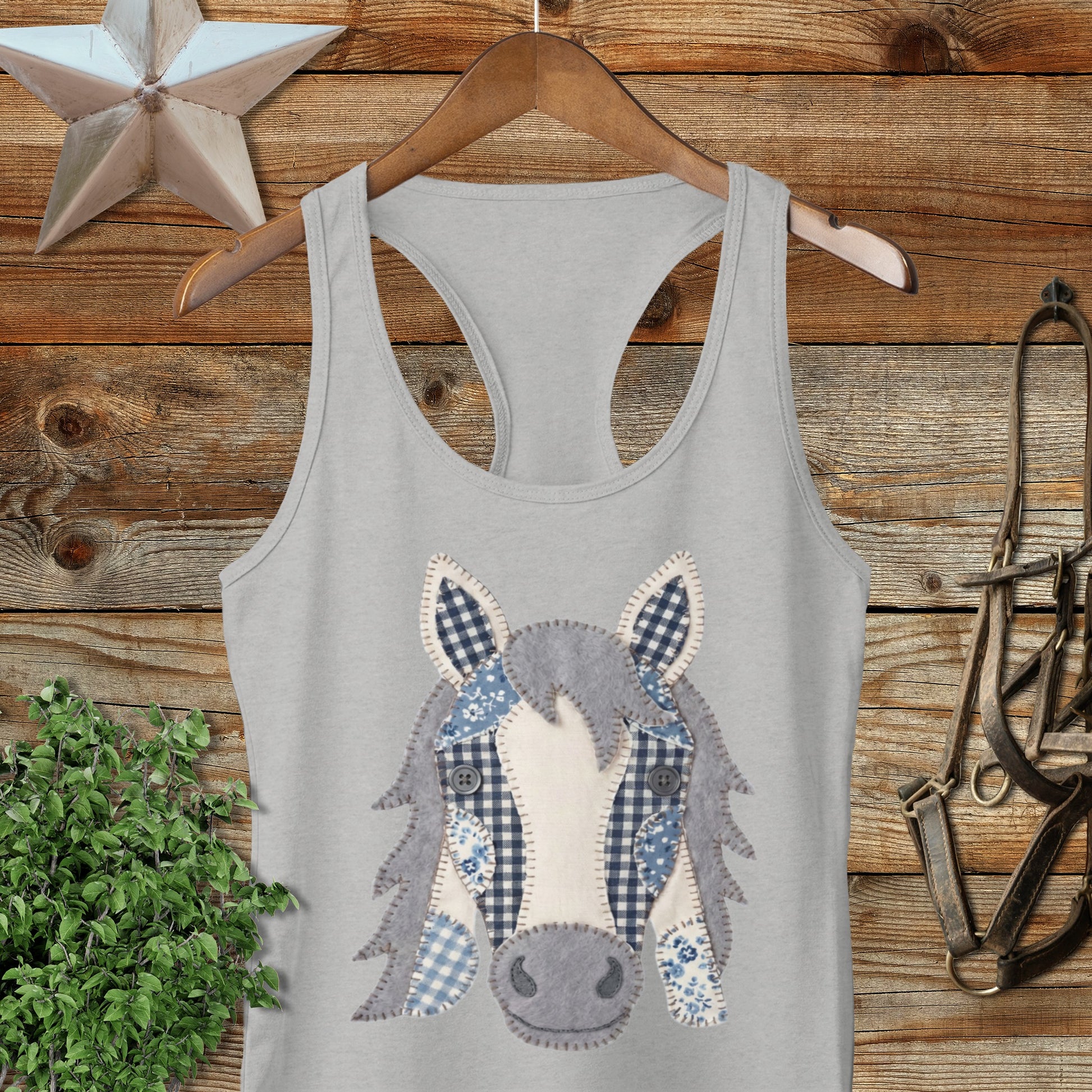 Faux Patchwork Horse Racerback Tank