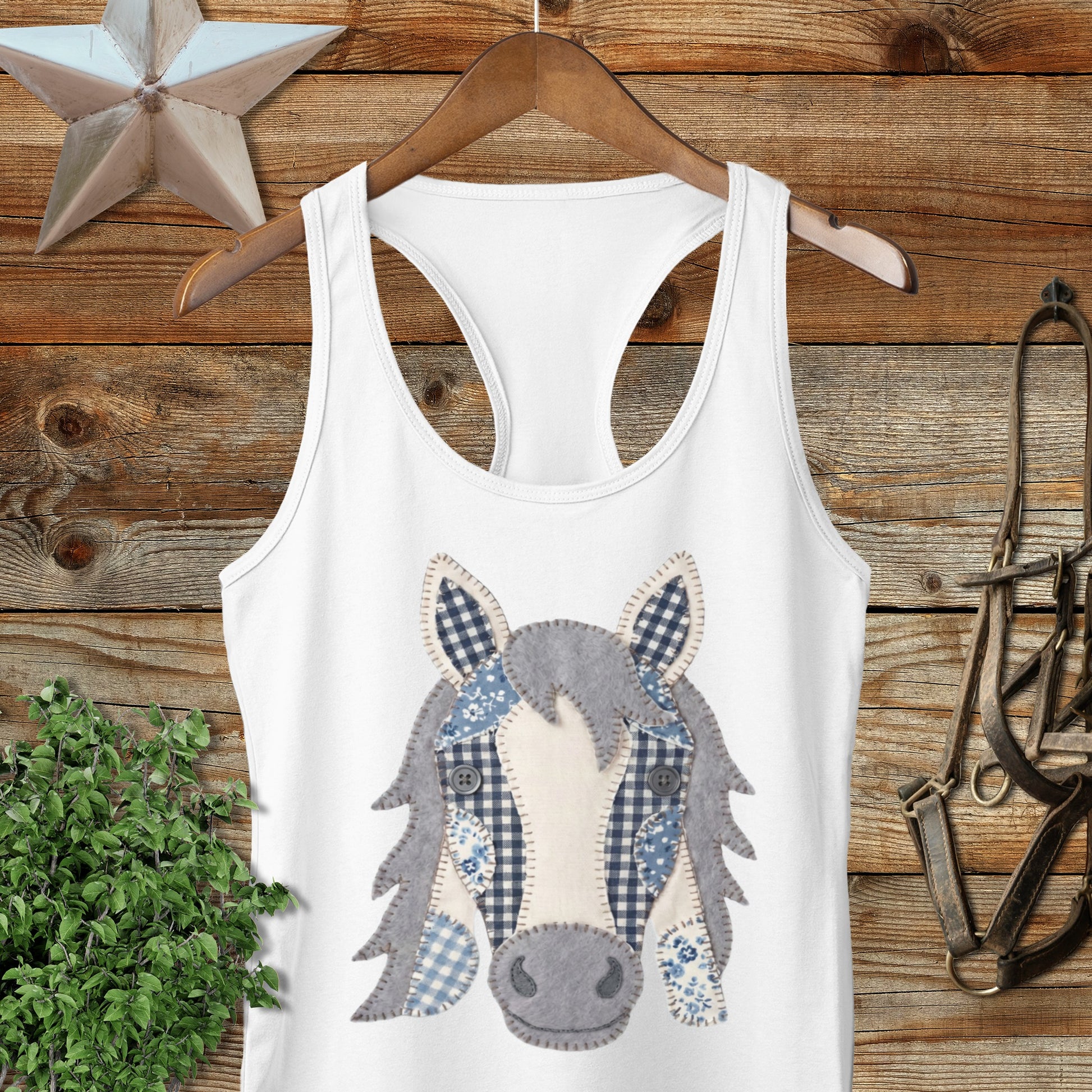 Faux Patchwork Horse Racerback Tank