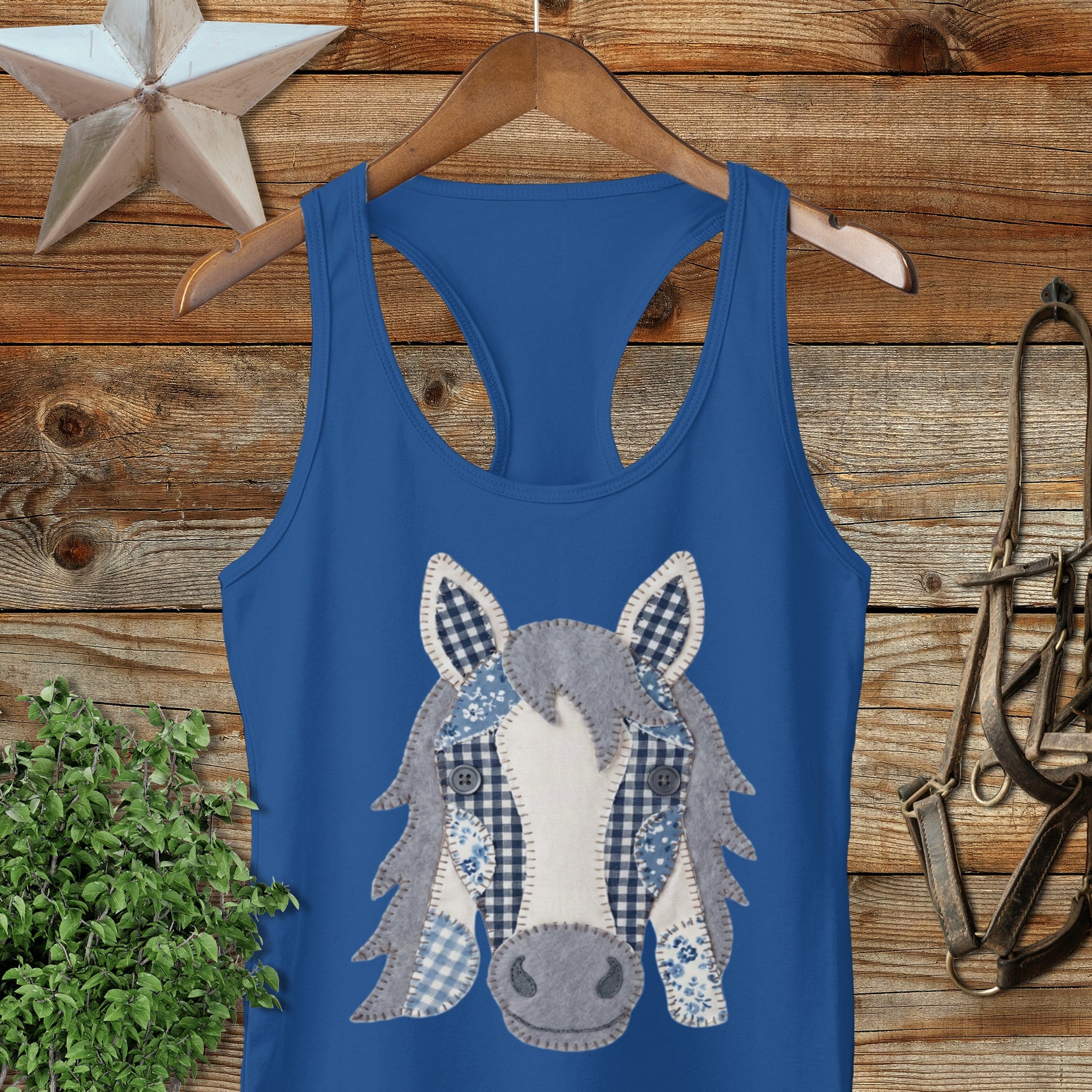 Faux Patchwork Horse Racerback Tank