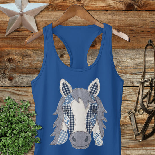 Faux Patchwork Horse Racerback Tank
