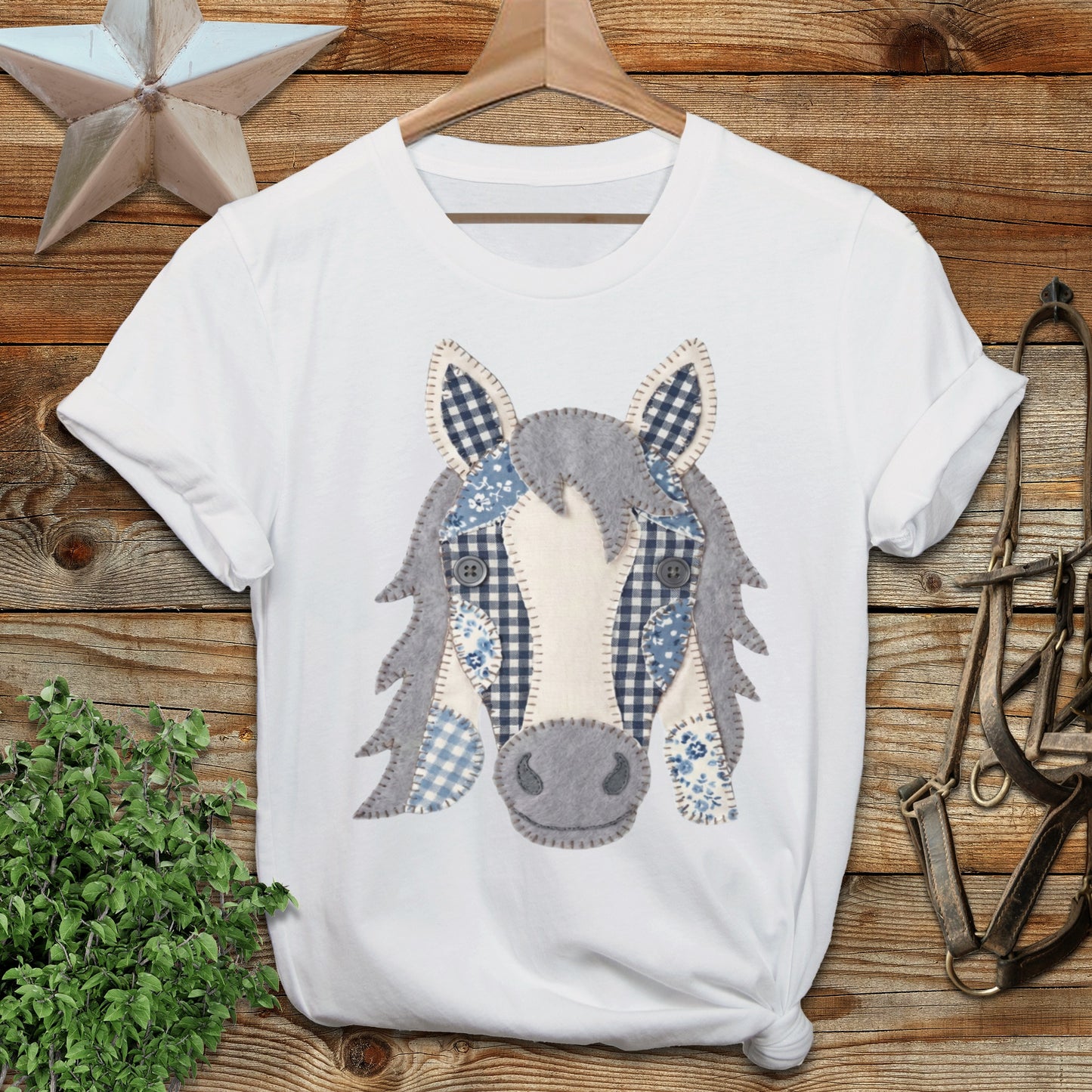 Faux Patchwork Horse Softstyle Tee