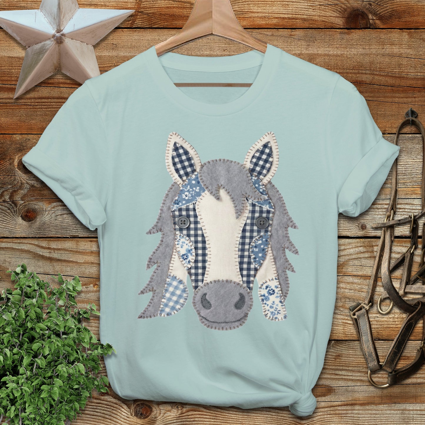 Faux Patchwork Horse Softstyle Tee