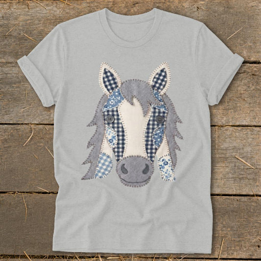 Faux Patchwork Horse Softstyle Tee - Athletic Heather