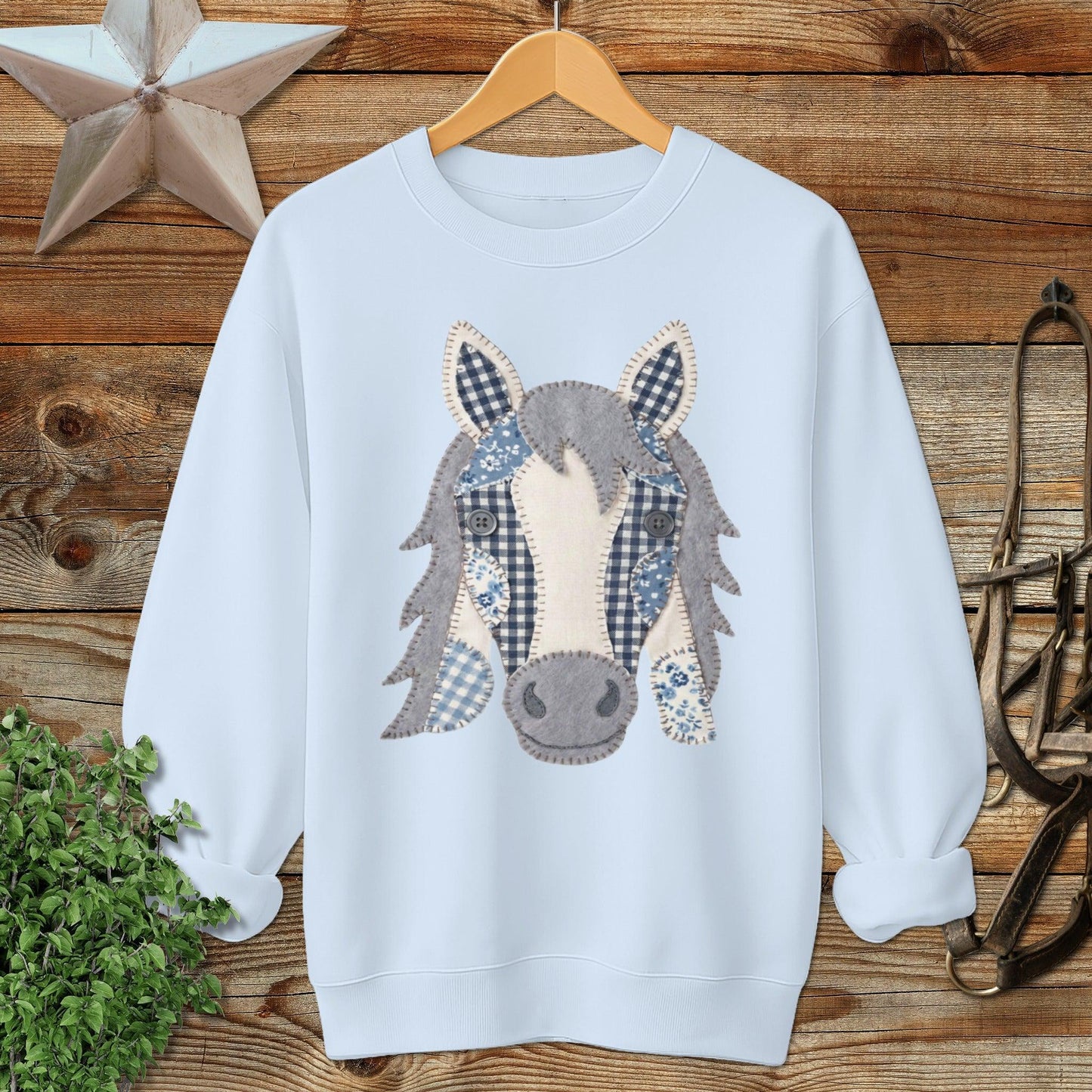 Faux Patchwork Horse Sweatshirt