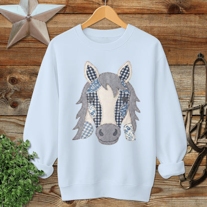 Faux Patchwork Horse Sweatshirt