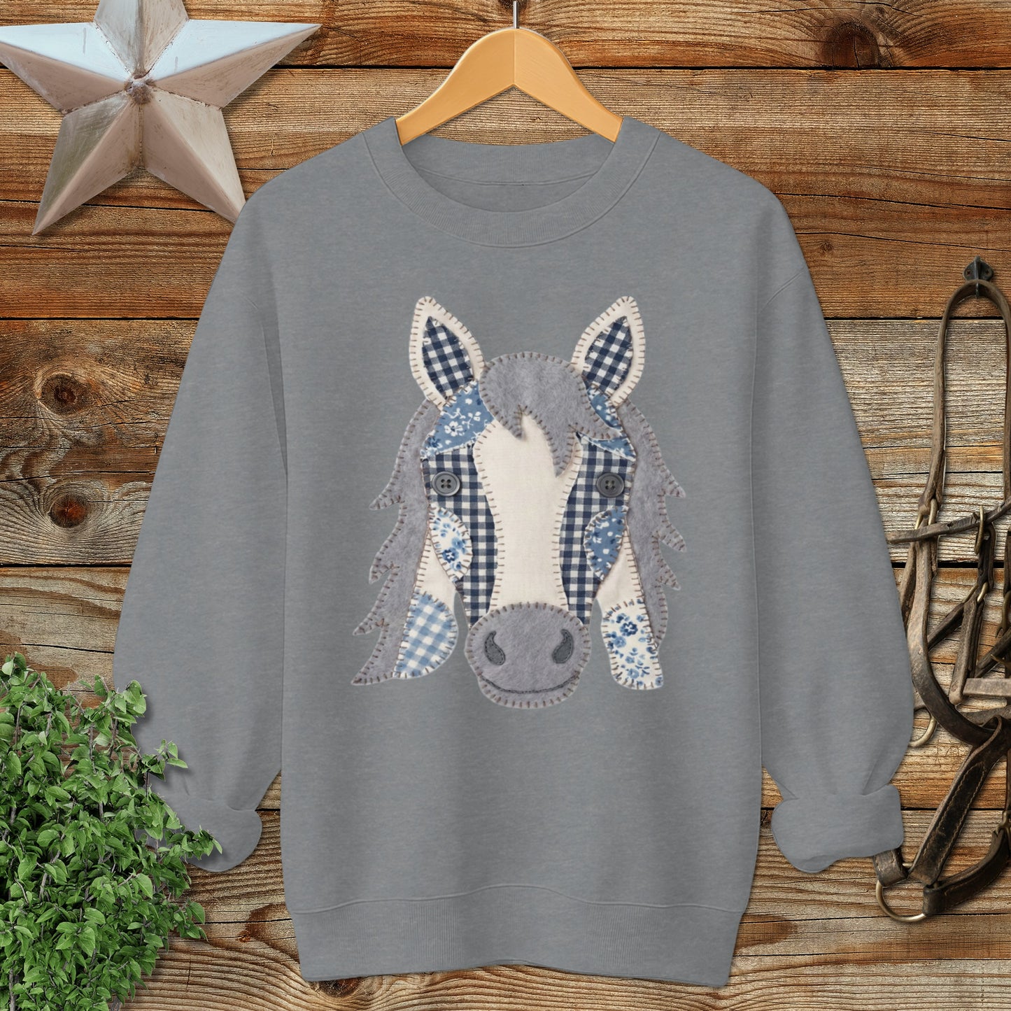 Faux Patchwork Horse Sweatshirt