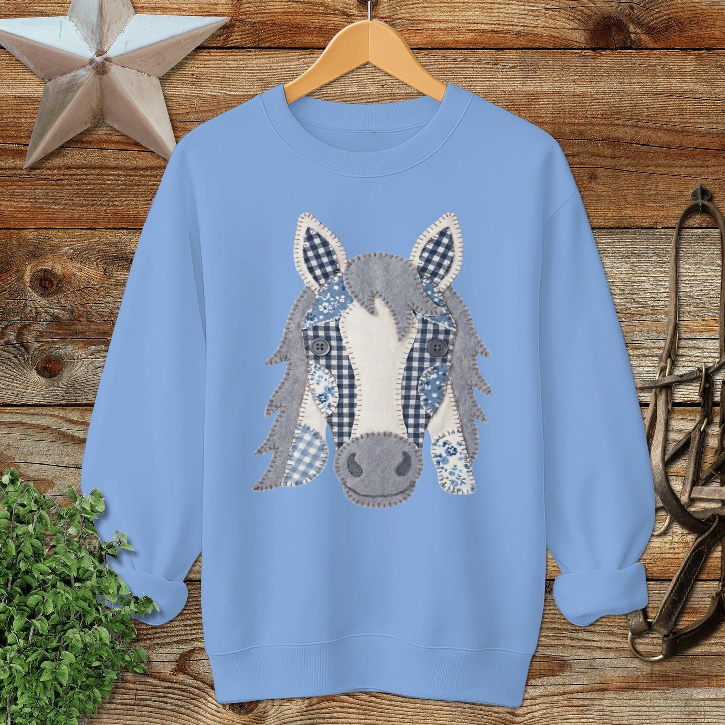 Faux Patchwork Horse Sweatshirt