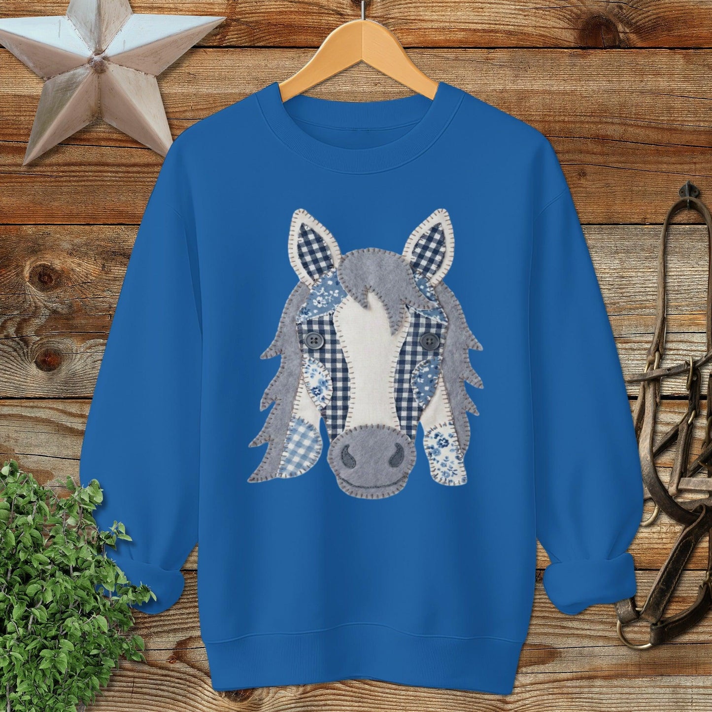 Faux Patchwork Horse Sweatshirt