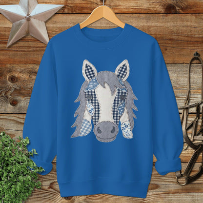 Faux Patchwork Horse Sweatshirt