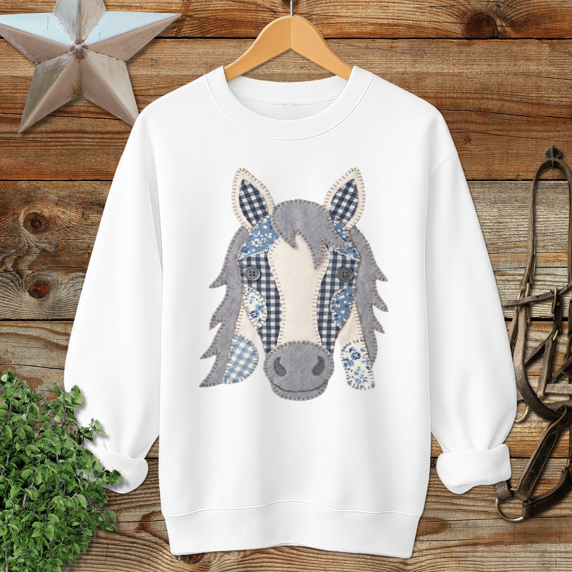 Faux Patchwork Horse Sweatshirt