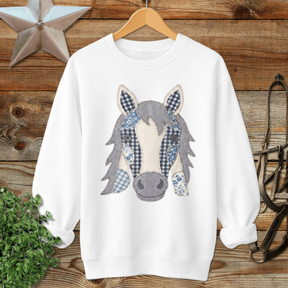 Faux Patchwork Horse Sweatshirt