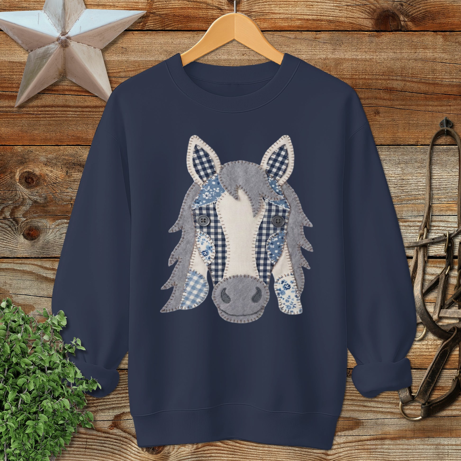 Faux Patchwork Horse Sweatshirt