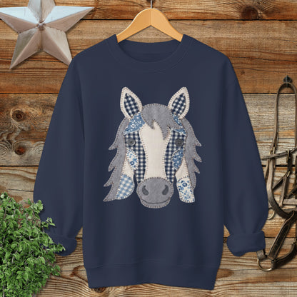Faux Patchwork Horse Sweatshirt