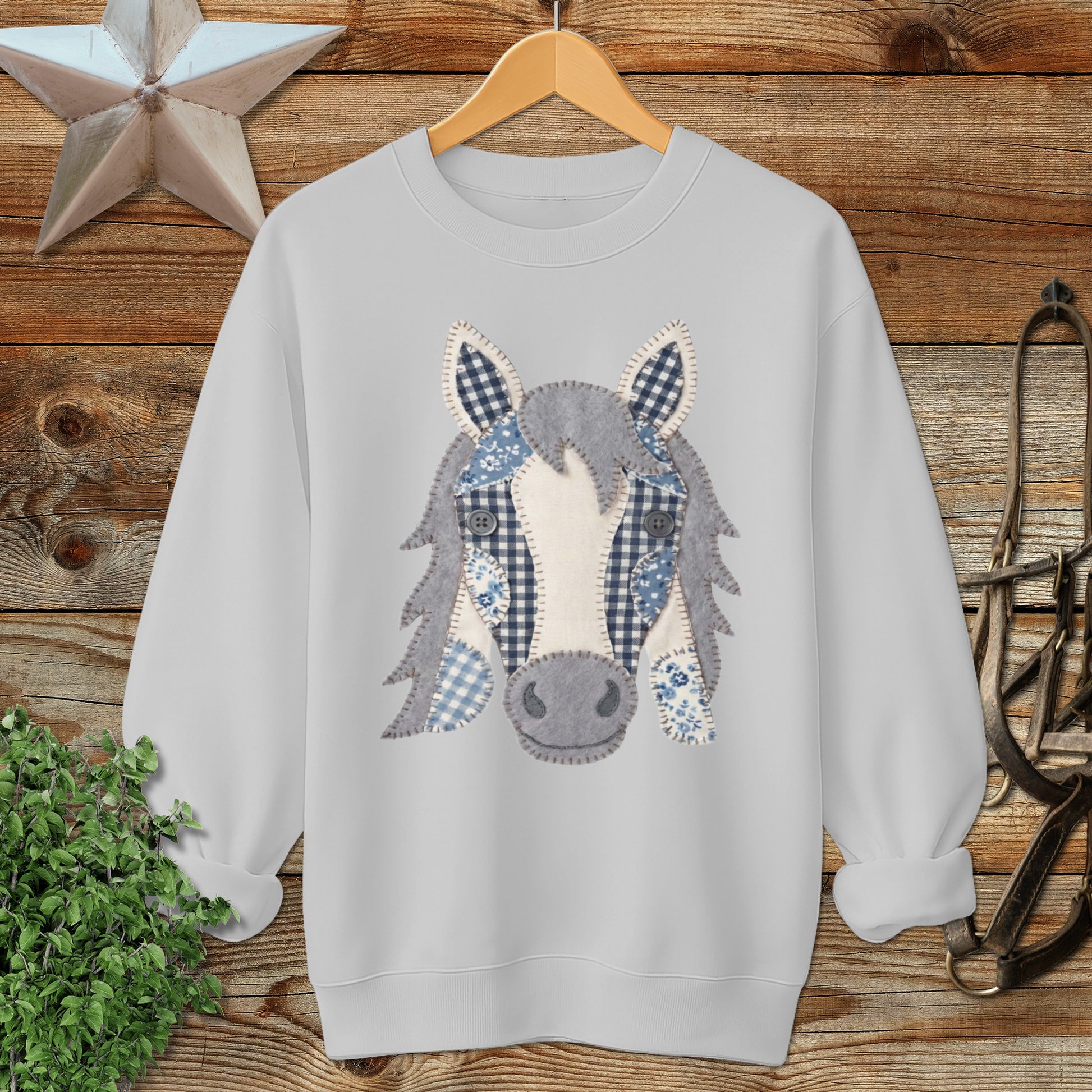 Faux Patchwork Horse Sweatshirt