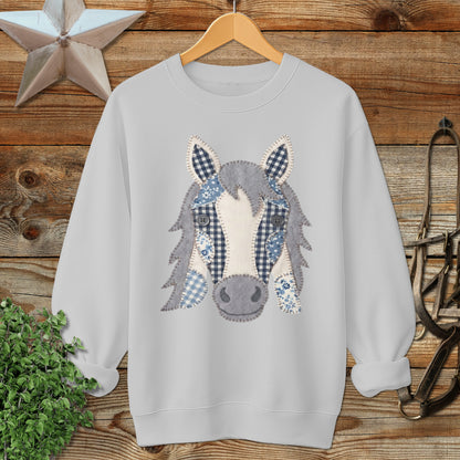Faux Patchwork Horse Sweatshirt