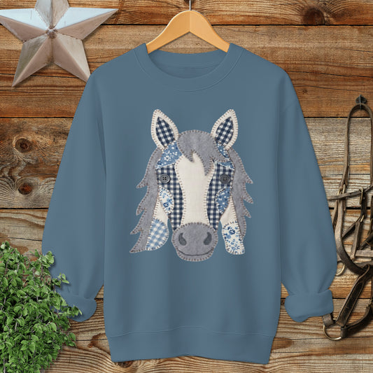 Faux Patchwork Horse Sweatshirt