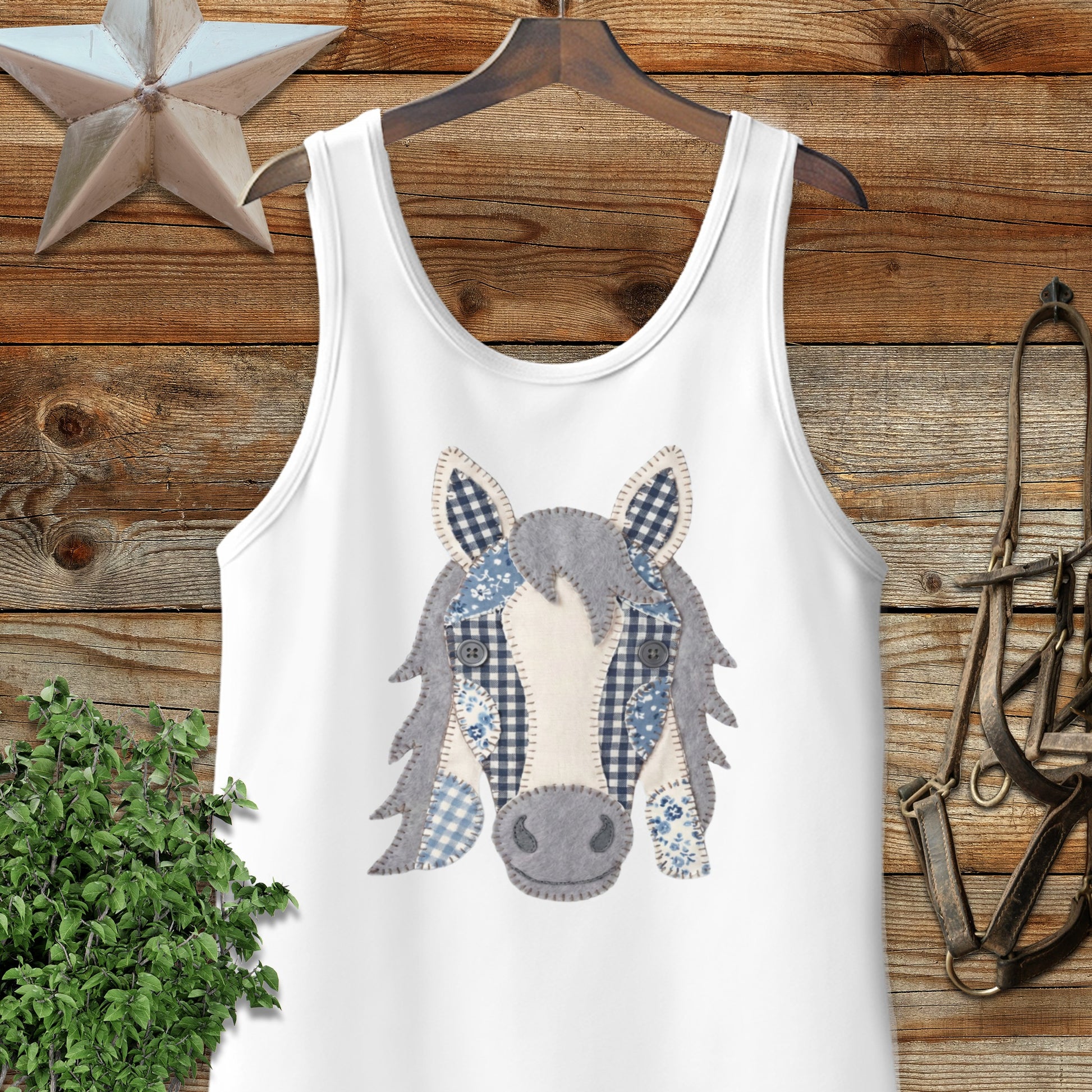 Faux Patchwork Horse Tank Top