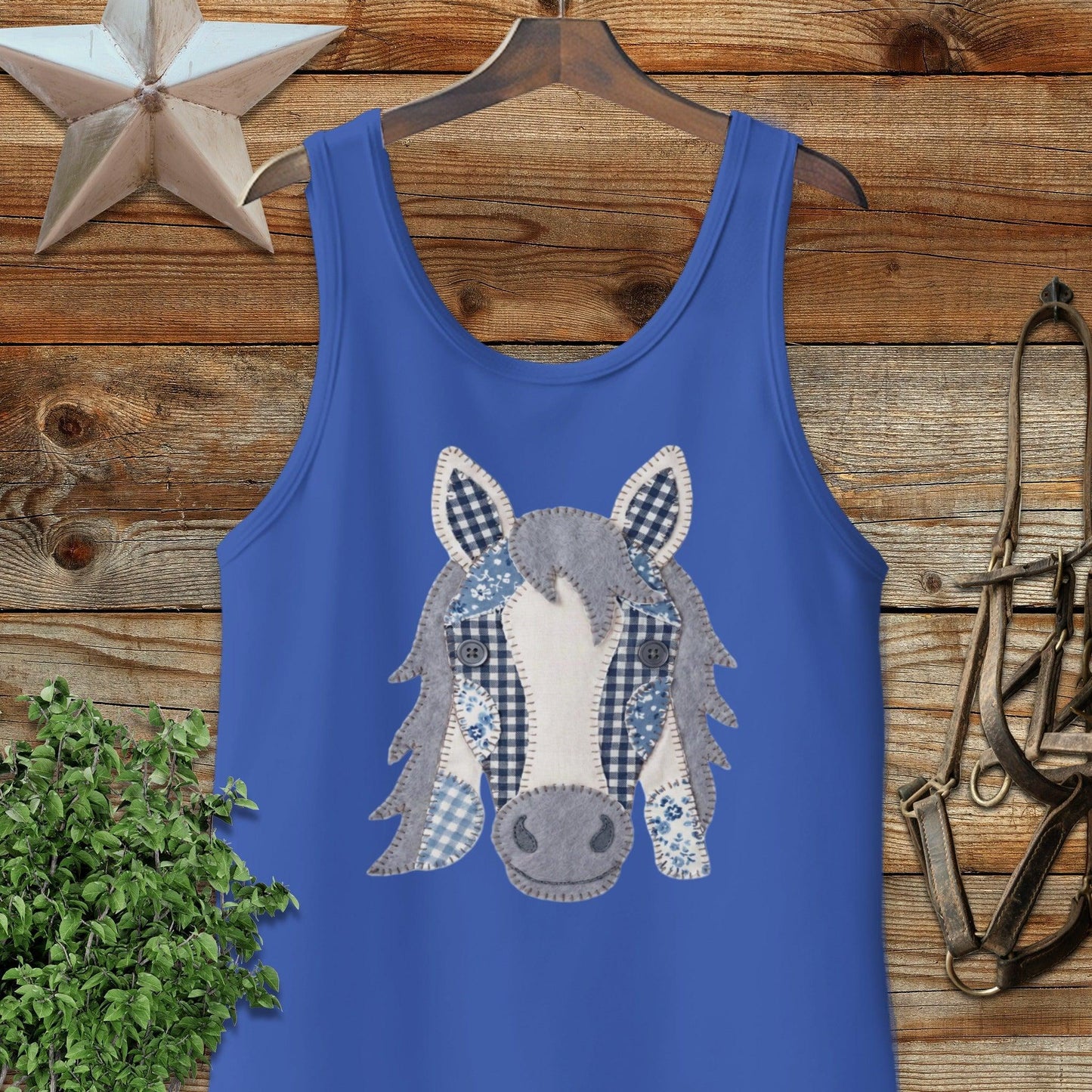 Faux Patchwork Horse Tank Top