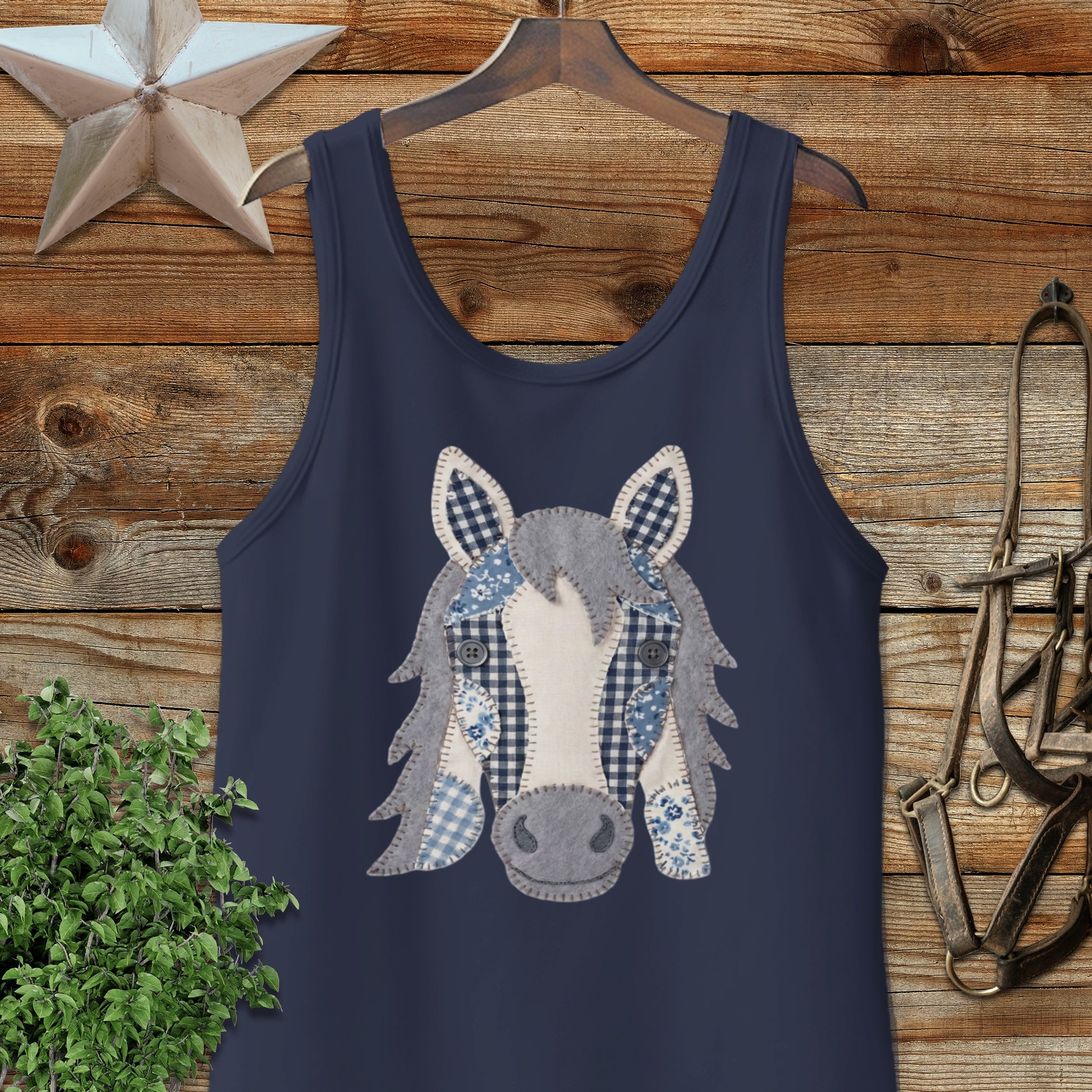 Faux Patchwork Horse Tank Top