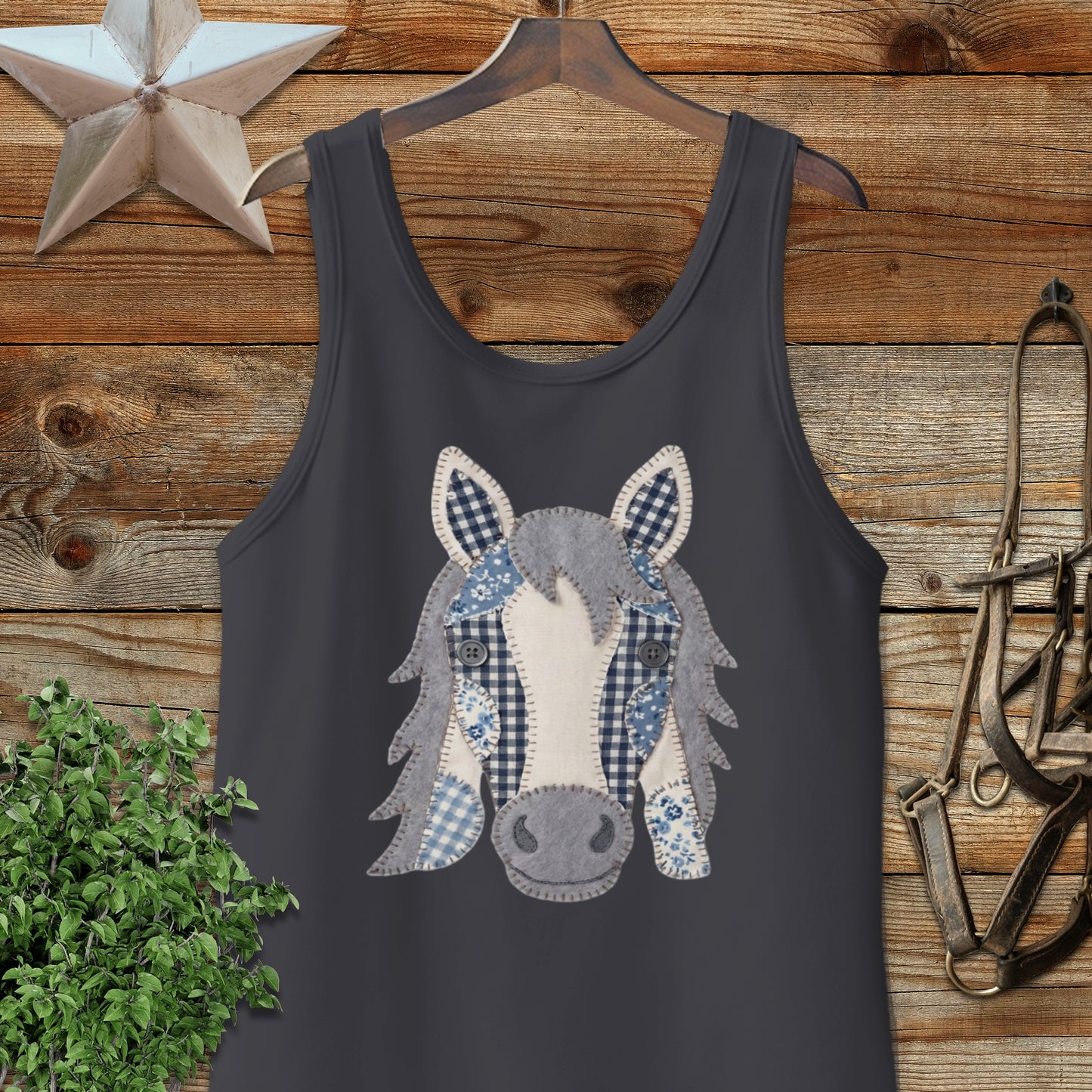 Faux Patchwork Horse Tank Top