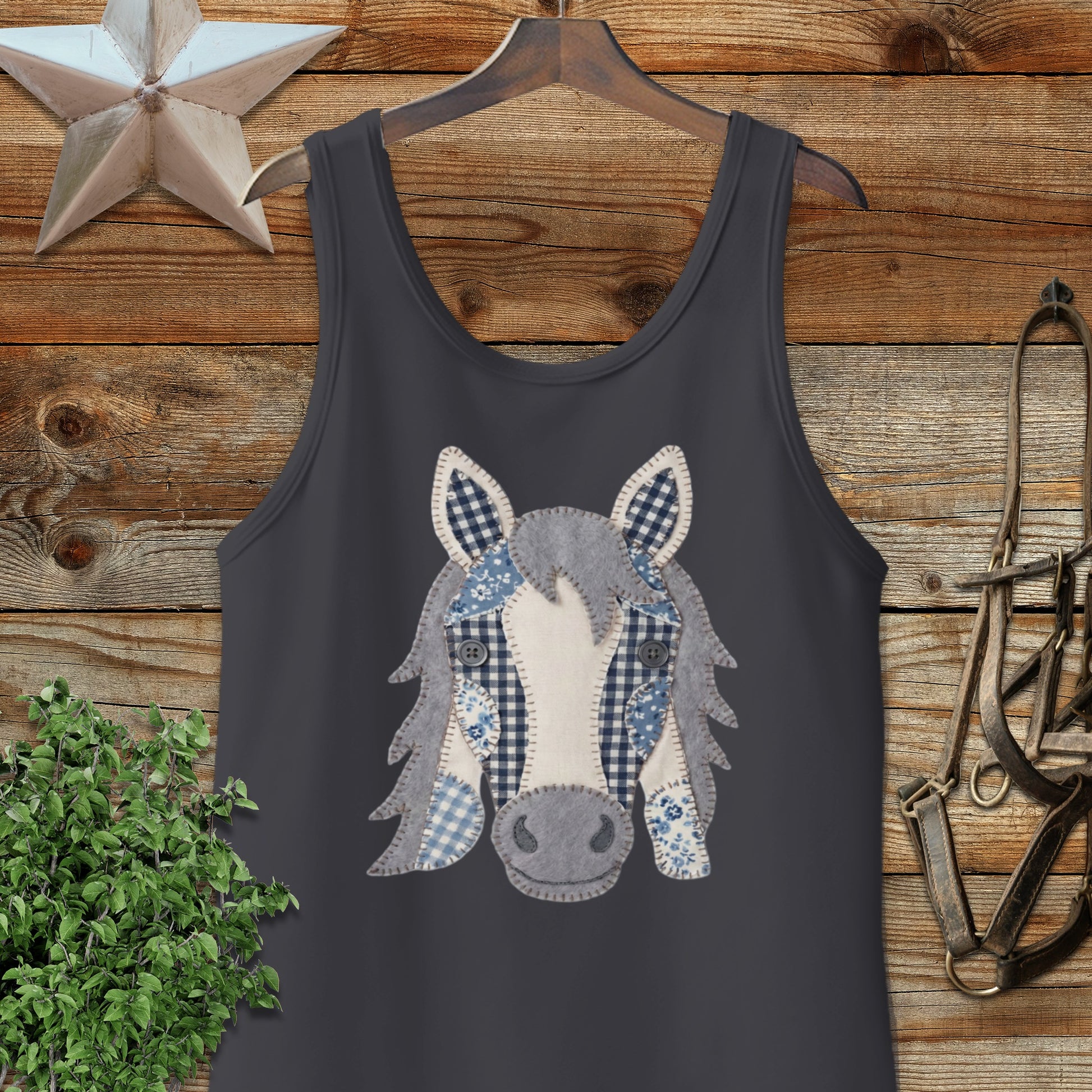 Faux Patchwork Horse Tank Top