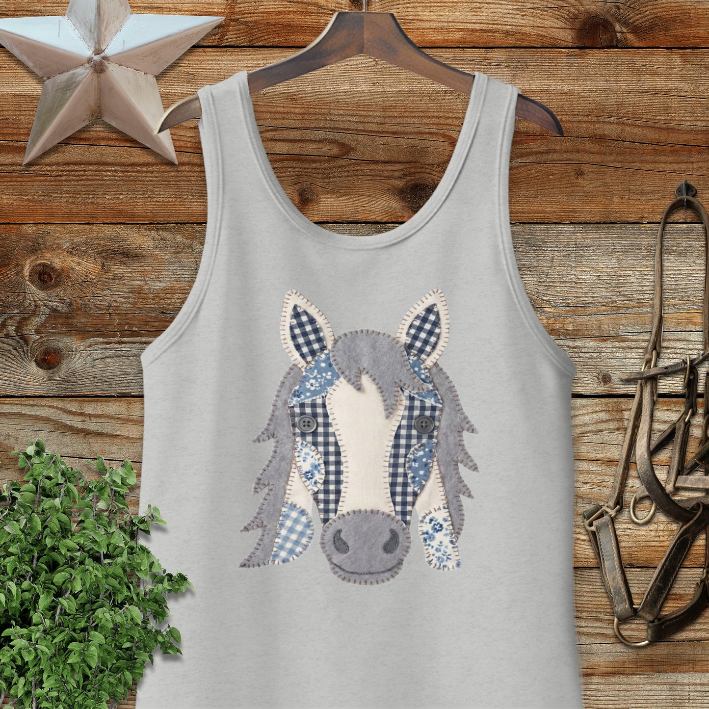 Faux Patchwork Horse Tank Top