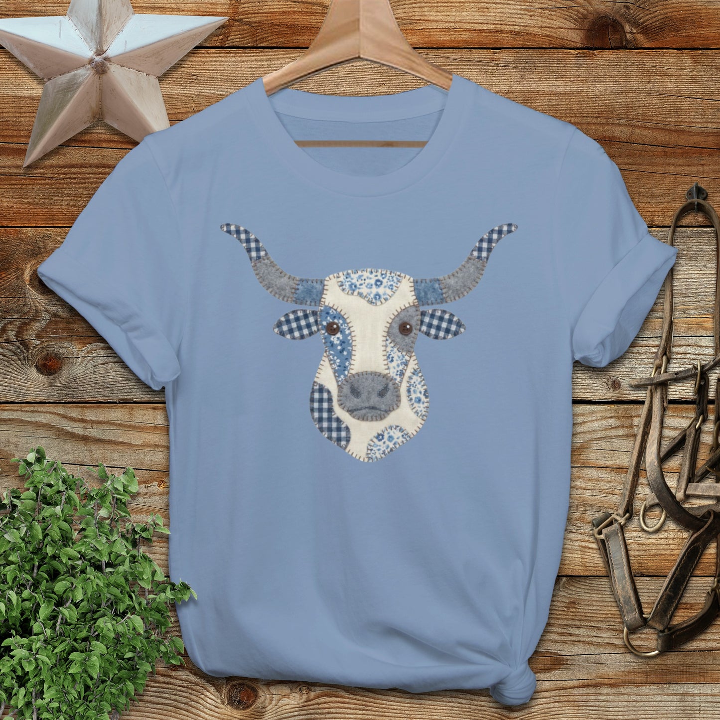 Faux Patchwork Longhorn Softstyle Tee