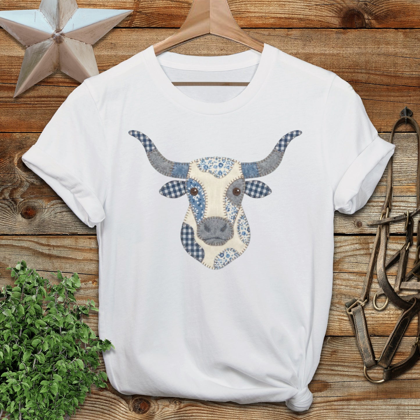 Faux Patchwork Longhorn Softstyle Tee