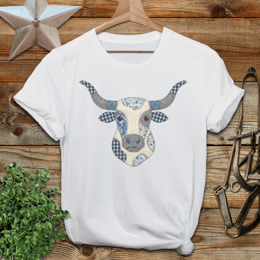 Faux Patchwork Longhorn Softstyle Tee