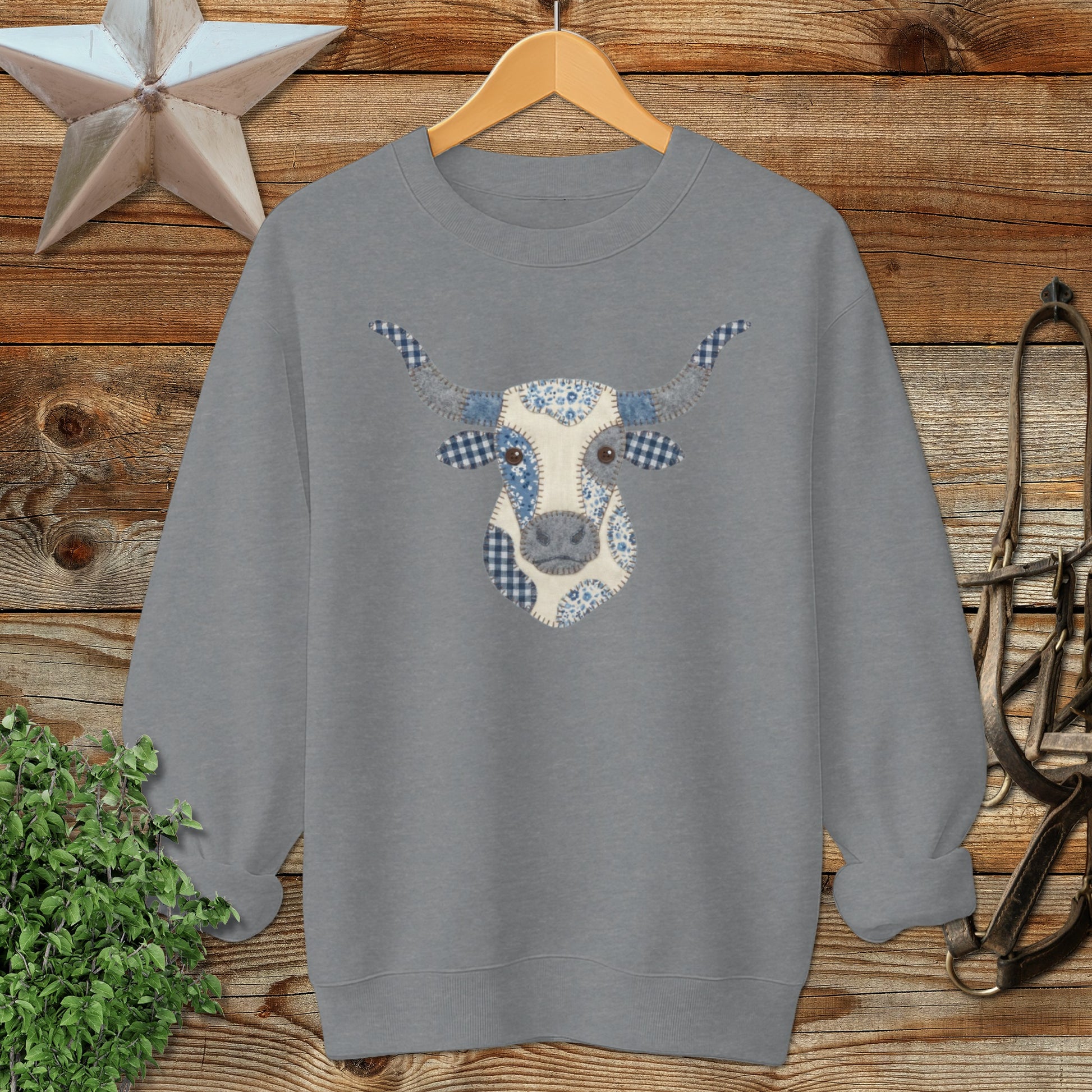 Faux Patchwork Longhorn Sweatshirt